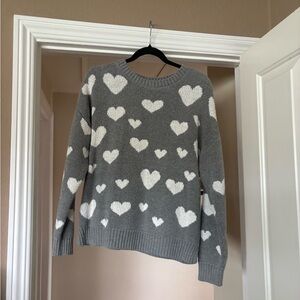 Marled Gray and White Heart Sweater